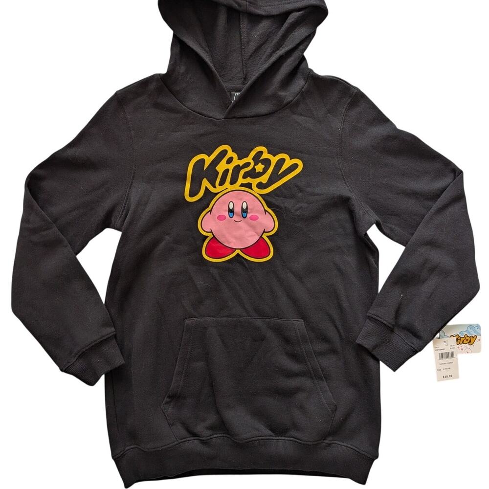 NWT Kirby Big Kids Unisex Large 14-16 Logo Character Hoodie Sweatshirt Black bh